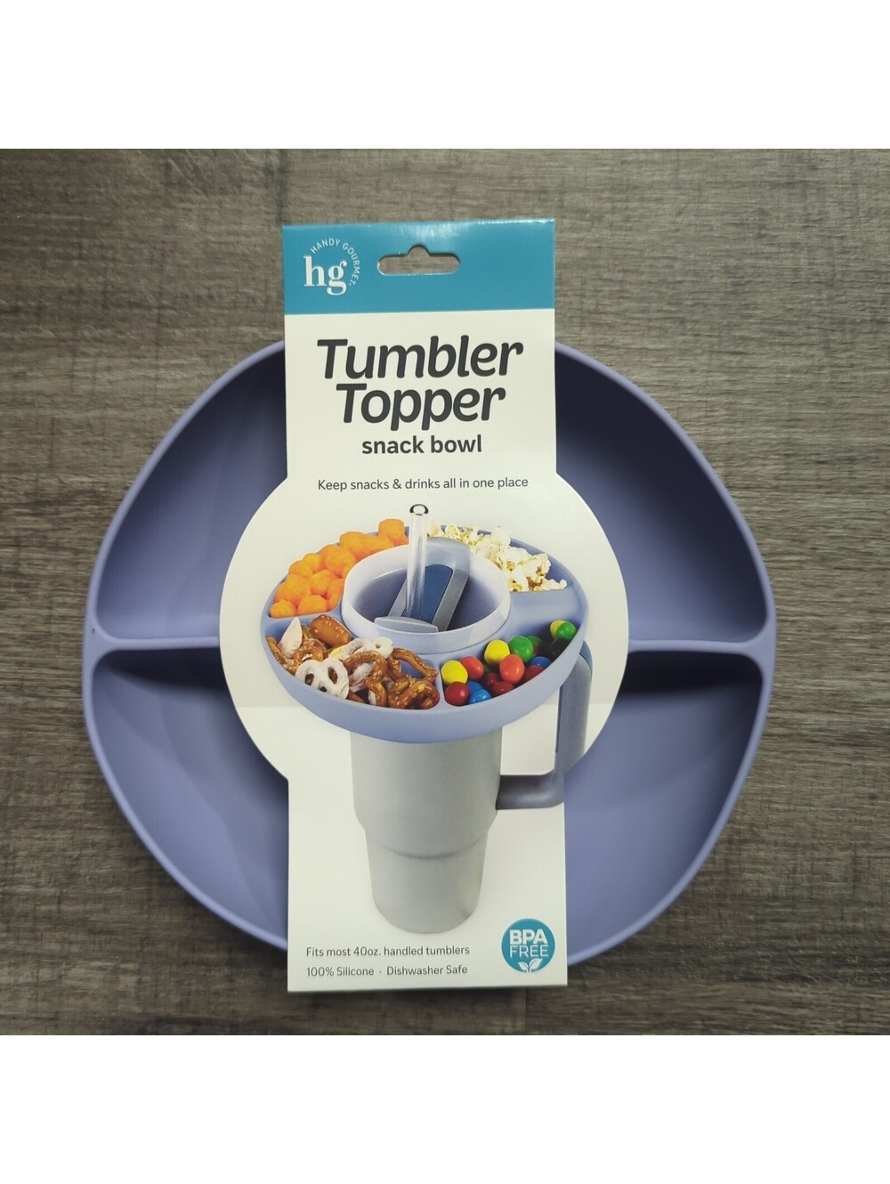 TUMBLER TOPPER SNACK BOWL FITS MOST 40oz TUMBLERS-SILICONE BPA FREE -DW SAFE-NEW